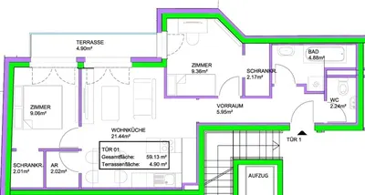 Neubau Wien, 21. Bezirk, Floridsdorf, 3 Zimmer, 59 m² — Bild 2