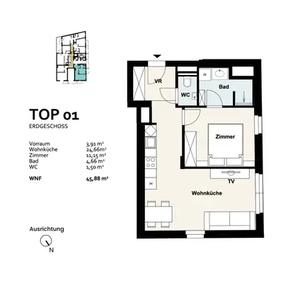 Neubau Wien, 21. Bezirk, Floridsdorf, 2 Zimmer, 44 m² — Bild 4