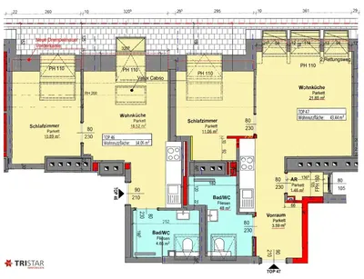 Neubau Wien, 20. Bezirk, Brigittenau, 2 Zimmer, 43 m² — Bild 2